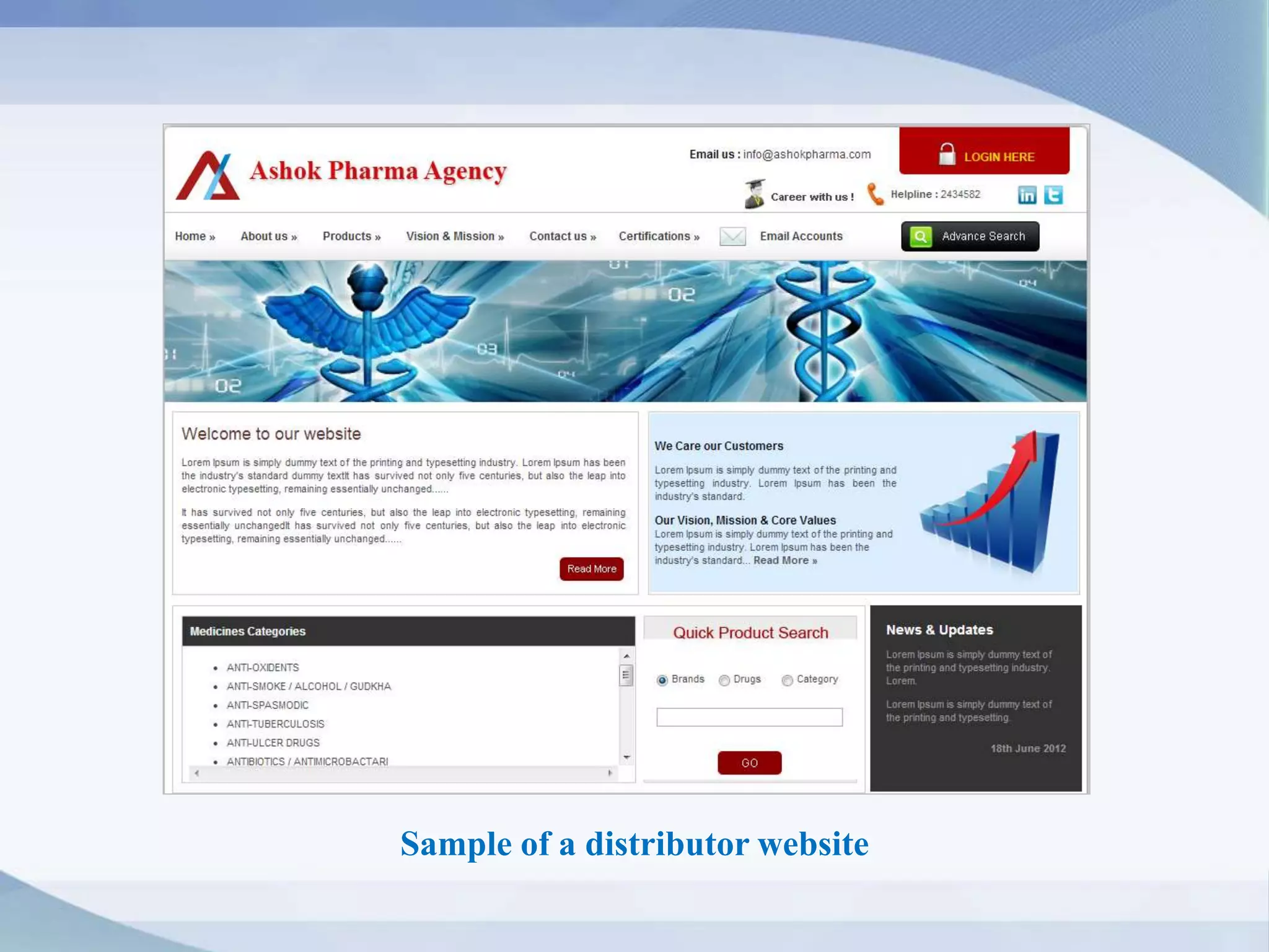 Sample of a distributor website
 