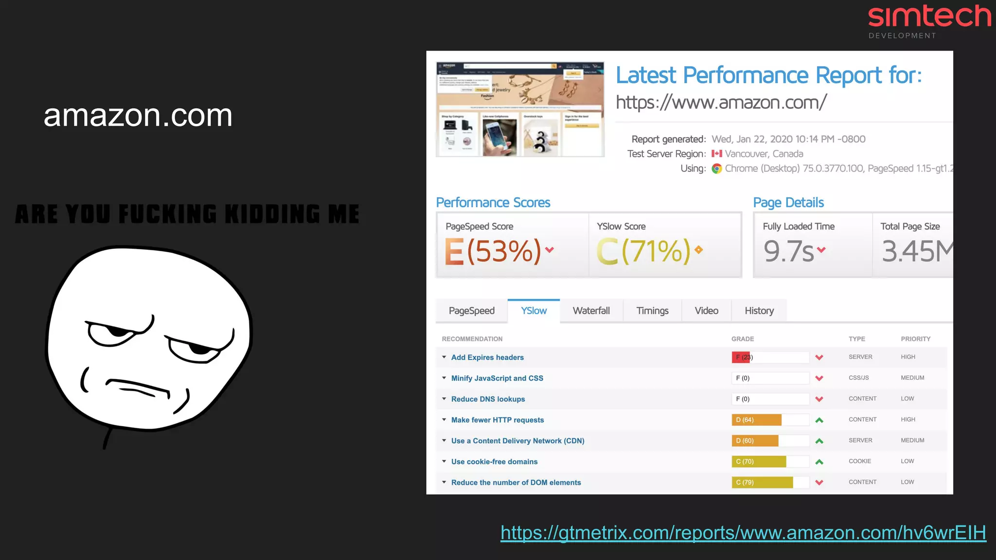 amazon.com
https://gtmetrix.com/reports/www.amazon.com/hv6wrEIH
 