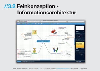 //3.2 Feinkonzeption -
      Informationsarchitektur




   Neue Medien / Internet // WS 2011/2012 // Prof. Dr. Thomas Lehning // Website Konzeption // Kim Kreiser // Lena Tippel
 