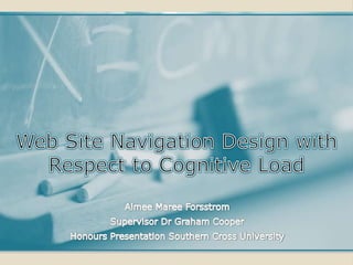 Web Site Navigation Design with Respect to Cognitive Load Aimee Maree Forsstrom Supervisor Dr Graham Cooper Honours Presentation Southern Cross University 