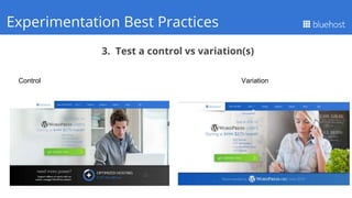 3. Test a control vs variation(s)
Q1 PerformanceExperimentation Best Practices
Control Variation
 