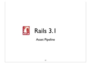 Rails 3.1
Asset Pipeline




      17
 