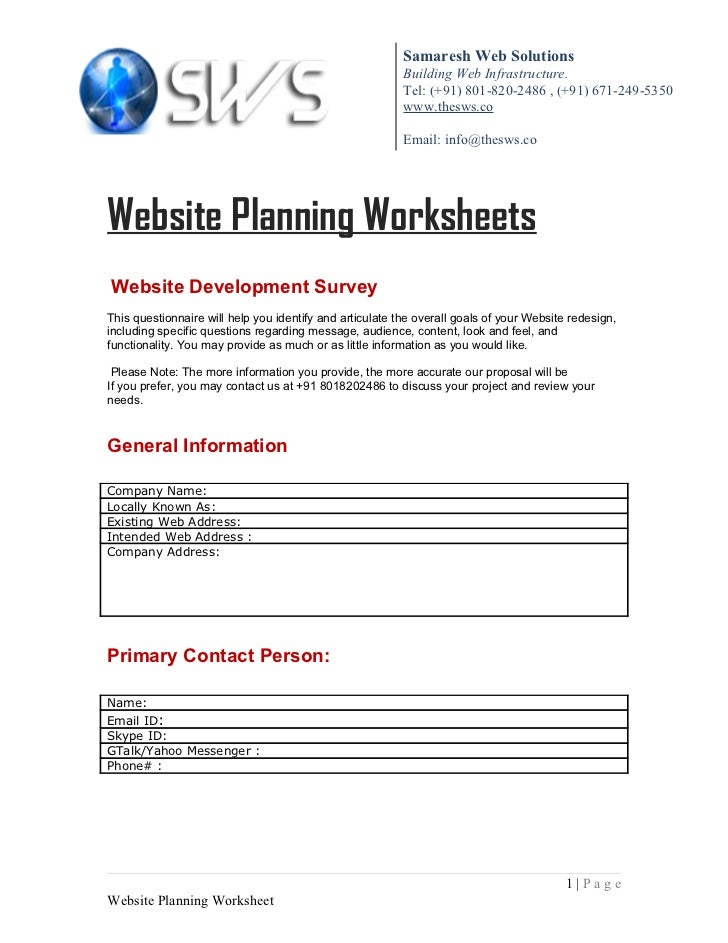 Printables Website Planning Worksheet website planning sheet samaresh web solutions