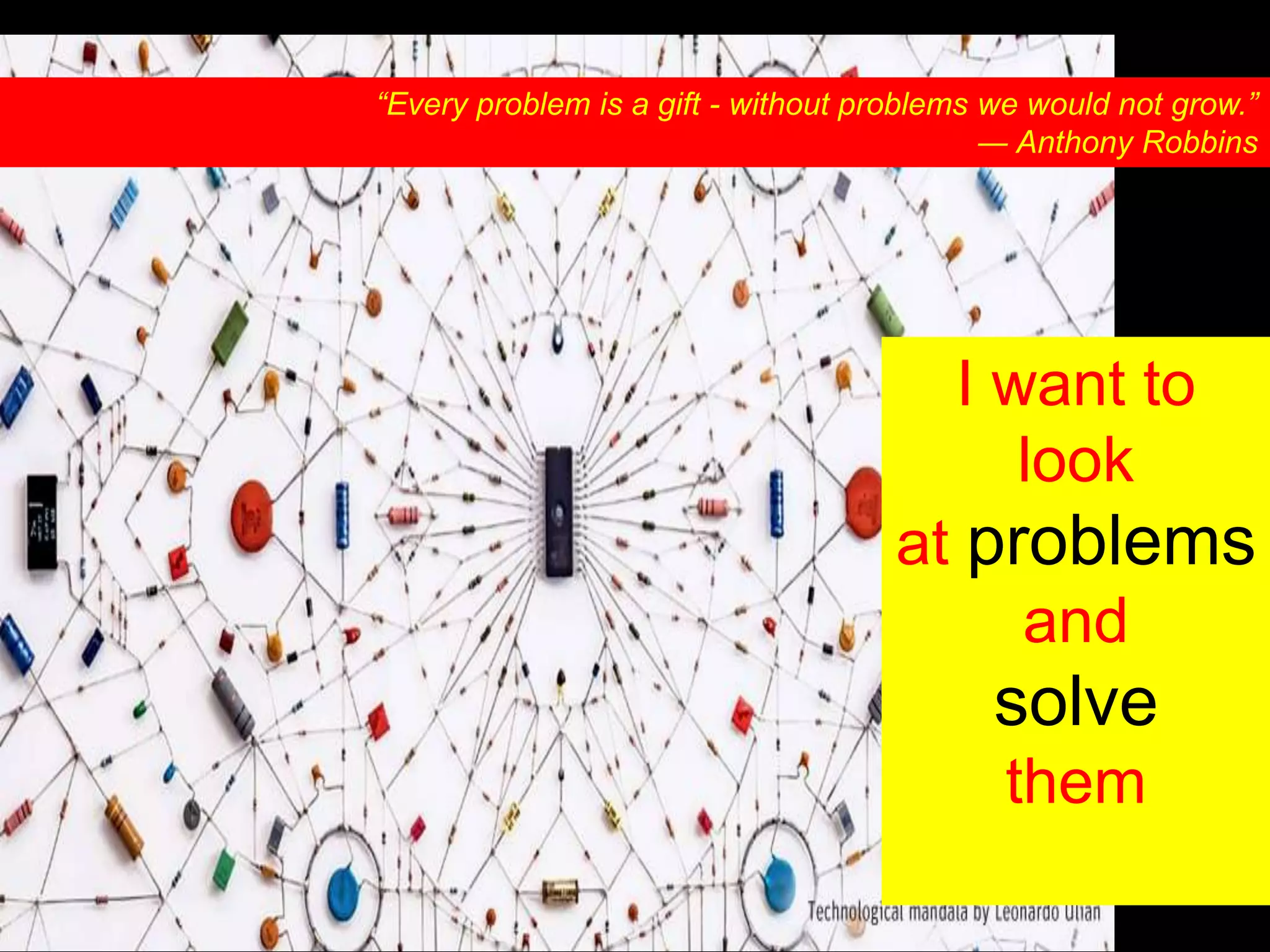 “Every problem is a gift - without problems we would not.”
― Anthony Robbins
I want to look
at problems and
solve
them
 