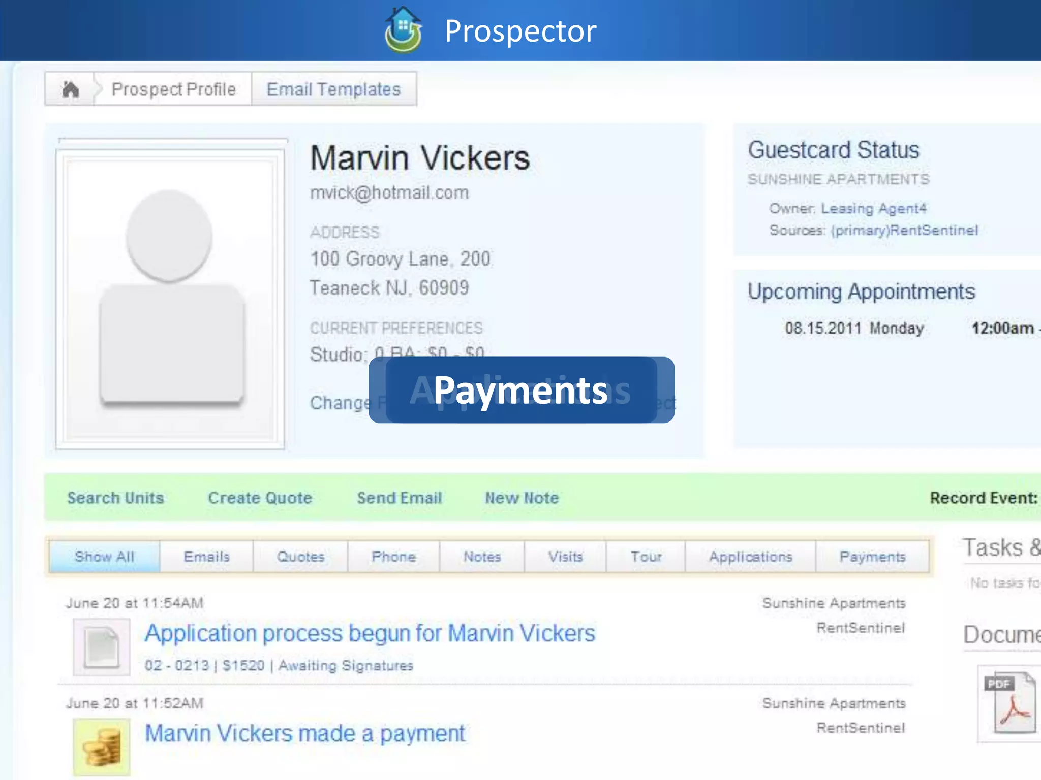 Prospector




Appointments
 Price Quotes
 Applications
 Guest Cards
  Payments
     Tours
 