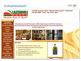 A virtual brochure? Please note that the entities mentioned are examples, and not an endorsement of any product, company or website. 