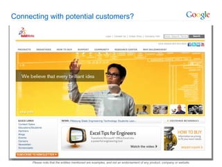 Connecting with potential customers? Please note that the entities mentioned are examples, and not an endorsement of any product, company or website. 