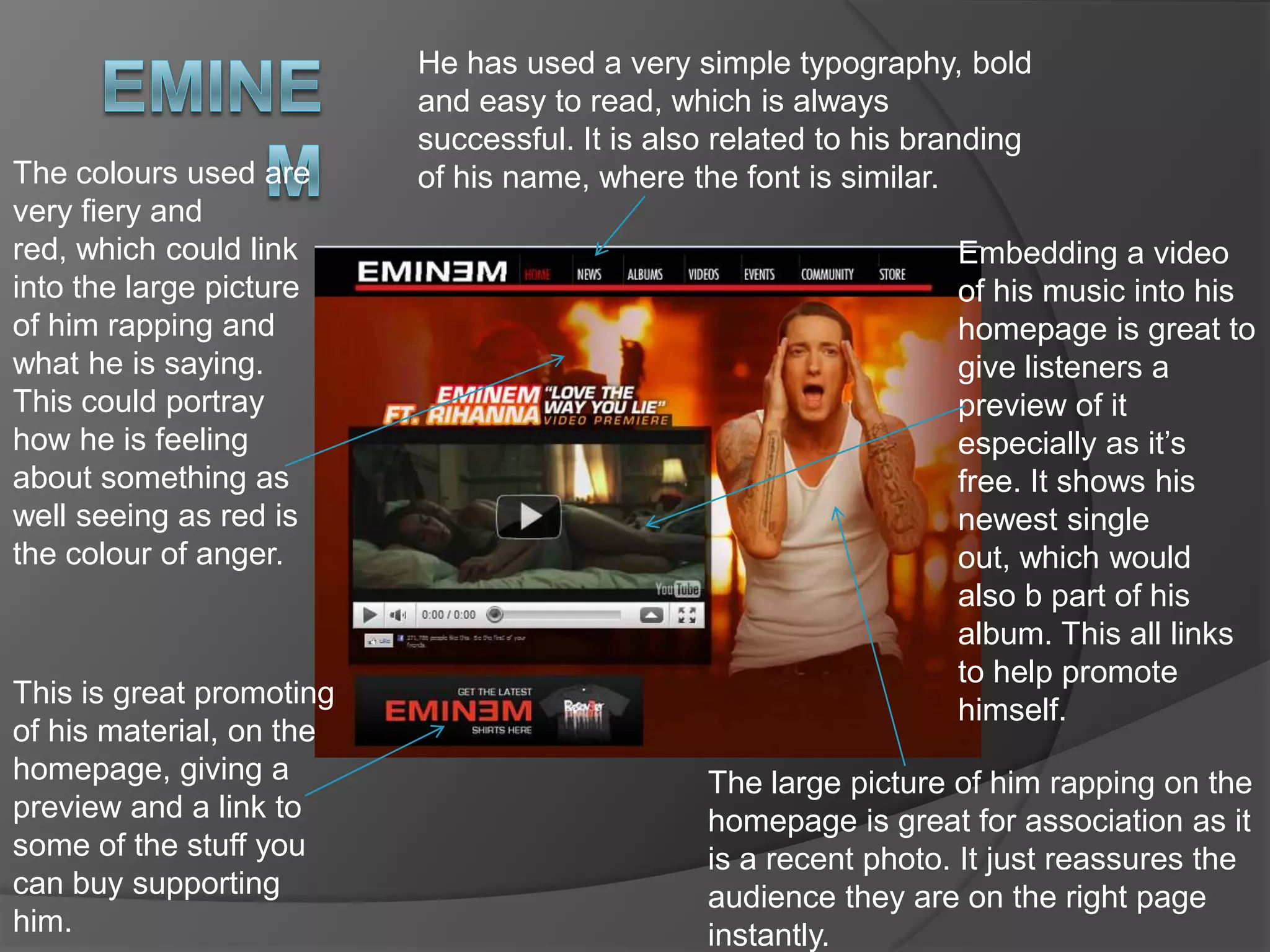 Red hot chilli peppers cont.Overall, this website from The Red Hot Chilli Peppers is very intriguing and interesting, trying to figure out what is the meaning of most of the features, but it does not seem to promote their material as much on the direct homepage, you have to click on links to get to much of their material. 