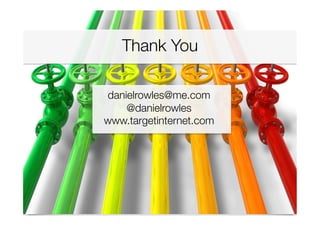 Thank You

danielrowles@me.com
@danielrowles
www.targetinternet.com


	
  
 