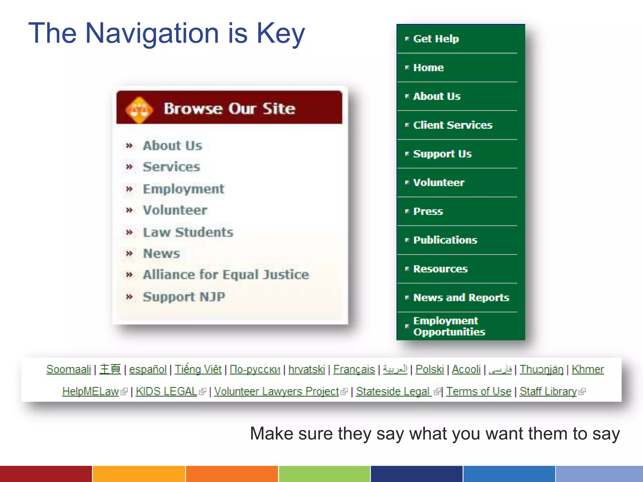 The Navigation is Key
Make sure they say what you want them to say
 