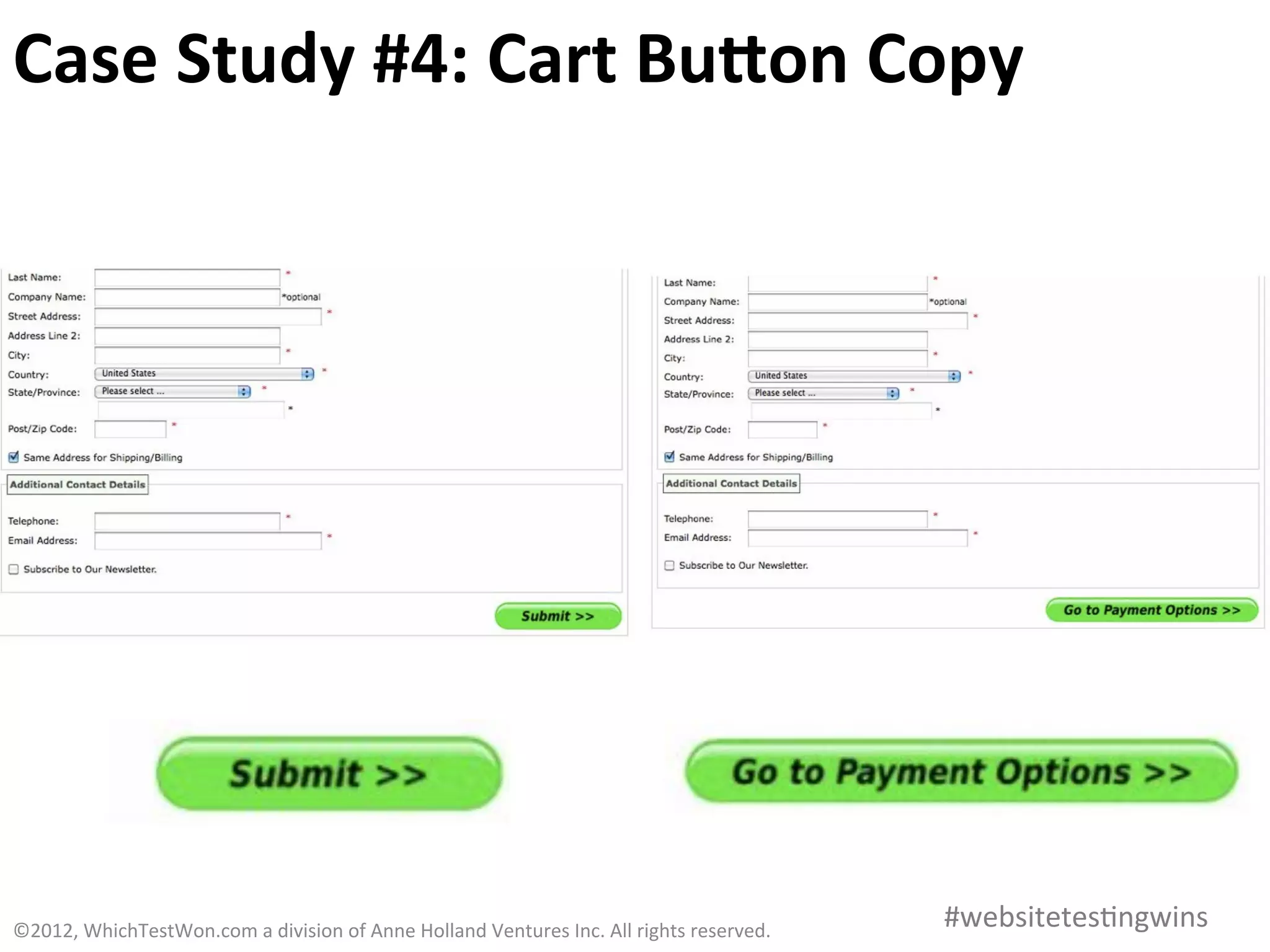 Case	
  Study	
  #4:	
  Cart	
  BuOon	
  Copy	
  	
  




©2012,	
  WhichTestWon.com	
  a	
  division	
  of	
  Anne	
  Holland	
  Ventures	
  Inc.	
  All	
  rights	
  reserved.	
  	
     #websitetes0ngwins	
  
 