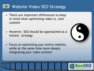 <ul><li>There are important differences to keep in mind when optimizing video vs. text content  </li></ul><ul><li>However,...