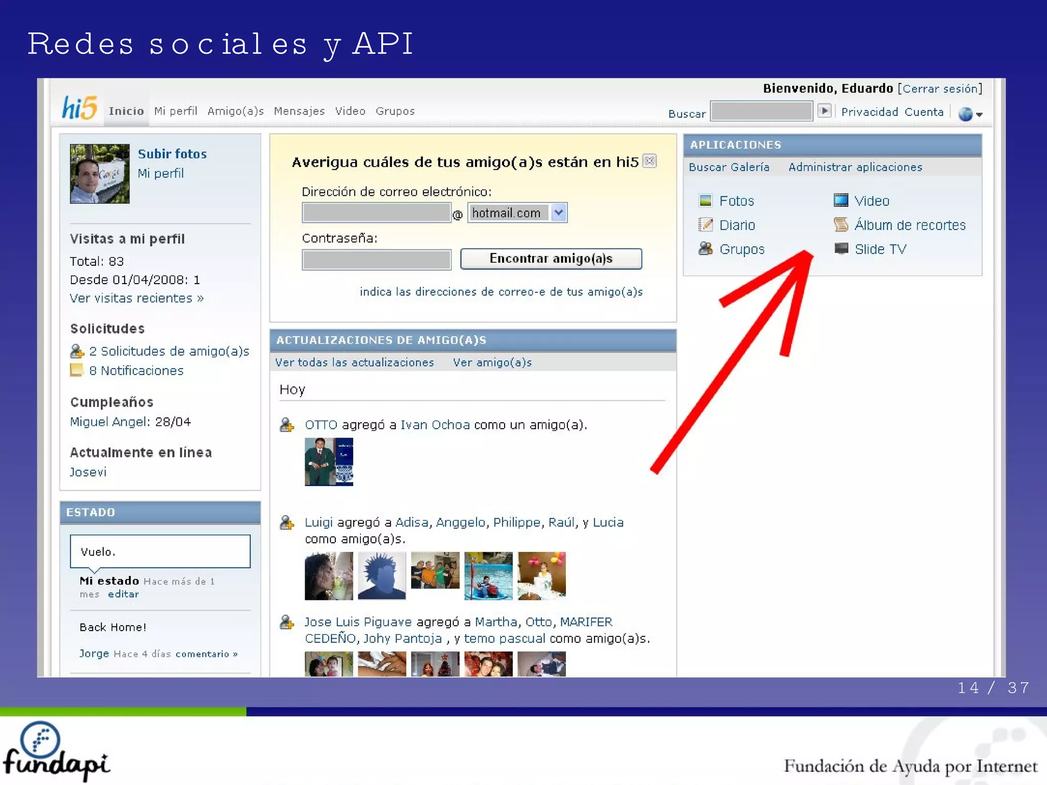 Redes sociales y API 14 /  37 