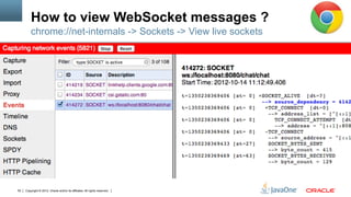 How to view WebSocket messages ?
         chrome://net-internals -> Sockets -> View live sockets




52   Copyright © 2012, Oracle and/or its affiliates. All rights reserved.
 