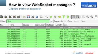 How to view WebSocket messages ?
         Capture traffic on loopback




45   Copyright © 2012, Oracle and/or its affiliates. All rights reserved.
 
