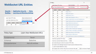 © F5 Networks, Inc 15
WebSocket URL Entities
Security ›› Application Security ›› Policy
Building ›› Learning and Blocking ...