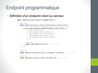 • Définition d'un endpoint client ou serveur
Endpoint programmatique
 
