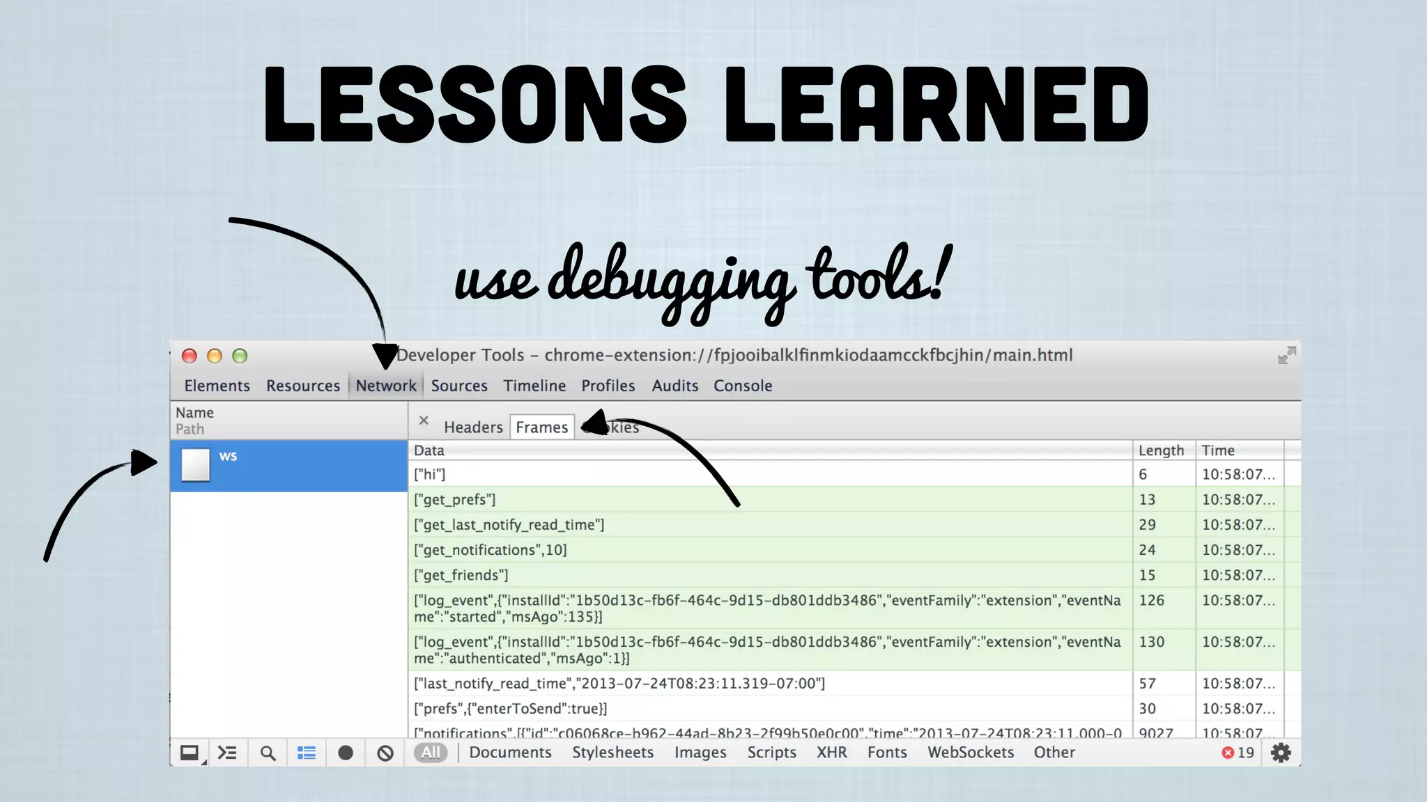 Lessons learned
use debugging tools!
 