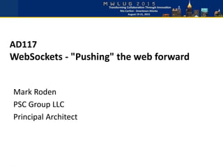 AD117
WebSockets - "Pushing" the web forward
Mark Roden
PSC Group LLC
Principal Architect
 