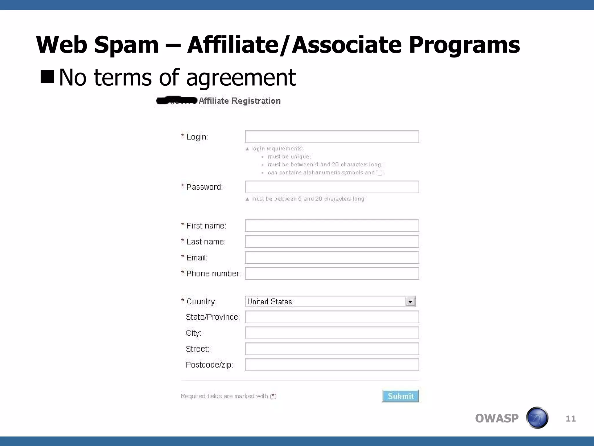 Web Spam – Affiliate/Associate Programs No terms of agreement 