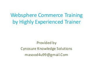Websphere Commerce Training
by Highly Experienced Trainer


            Provided by
    Cynosure Knowledge Solutions
      masood4u99@gmail.Com
 