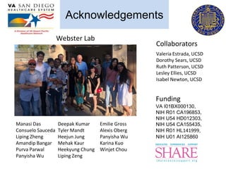 Webster Lab
Manasi Das Deepak Kumar Emilie Gross
Consuelo Sauceda Tyler Mandt Alexis Oberg
Liping Zheng Heejun Jung Panyis...