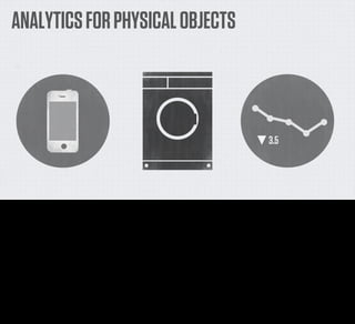 ANALYTICS FOR PHYSICAL OBJECTS



                                                                                                                                                   3.5




And then think of all the stuff that happens if you’re prepared to share your data about your object with the manufacturer. Obviously there are some potential privacy implications about having
your coffee machine reporting what you’re doing to the internet, but on the other hand, the manufacturer could contact you if something was going wrong with the device, or if it suddenly started
to get more ineffecient.

And from the side of the manufacturer, they can do A/B testing to see which programmes or approaches are most efficient, they can measure how their devices are used. All the stuff we use to
work out if our sites are functioning, they can now do where previously they’ve been blind.
 