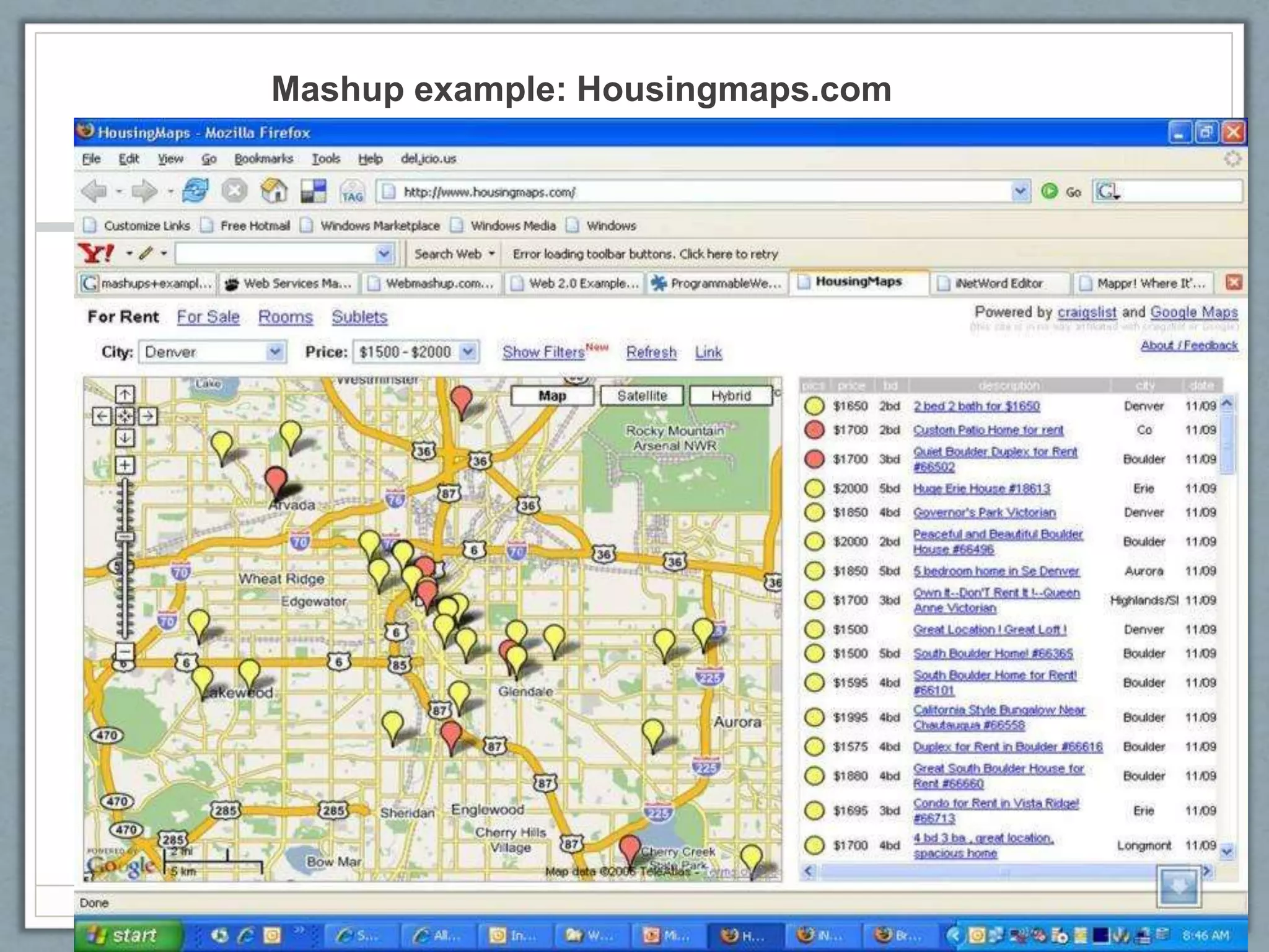 Mashup example: Housingmaps.com
 