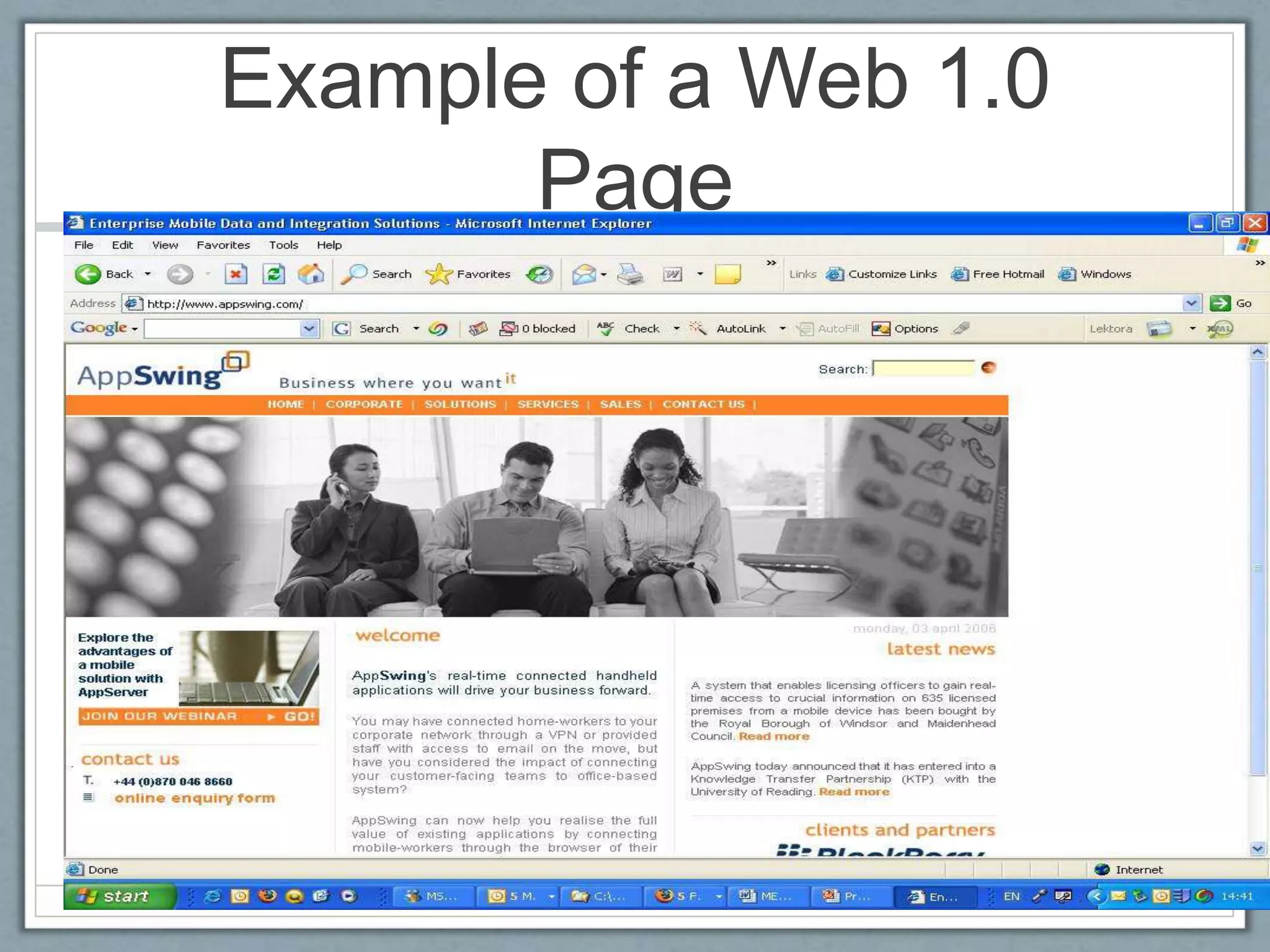 Example of a Web 1.0
Page
 
