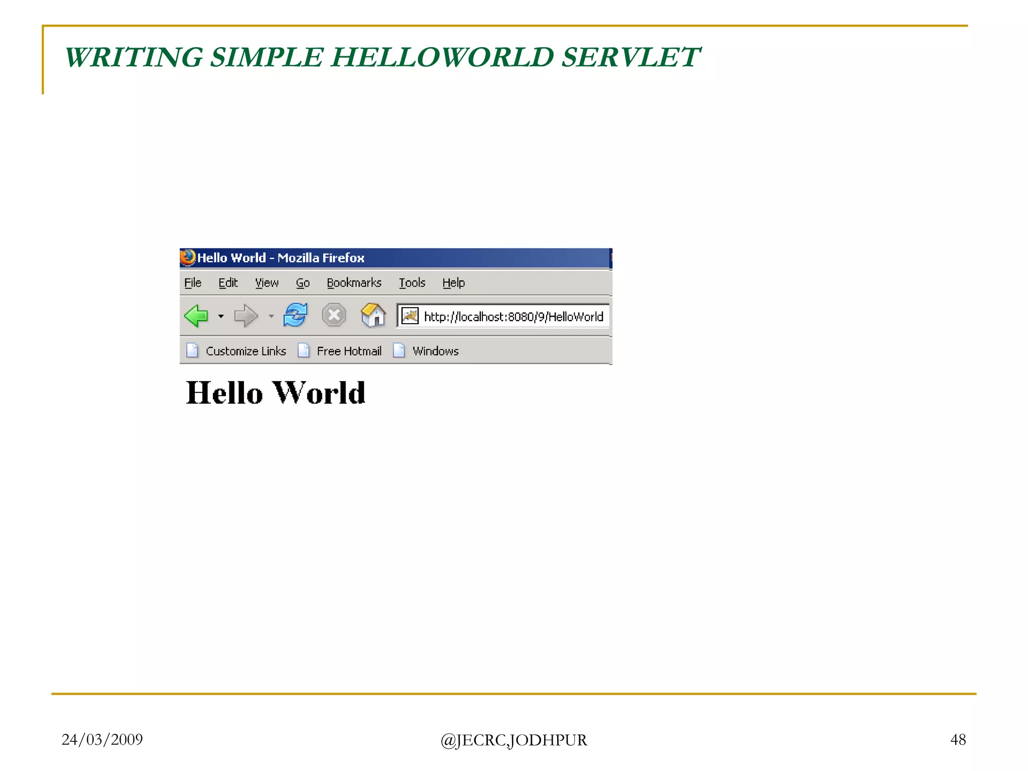 WRITING SIMPLE HELLOWORLD SERVLET 