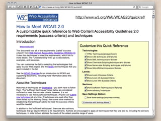 http://www.w3.org/WAI/WCAG20/quickref/
 