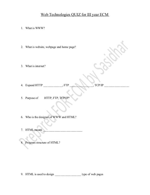 Web technologies quiz questions - unit1,2