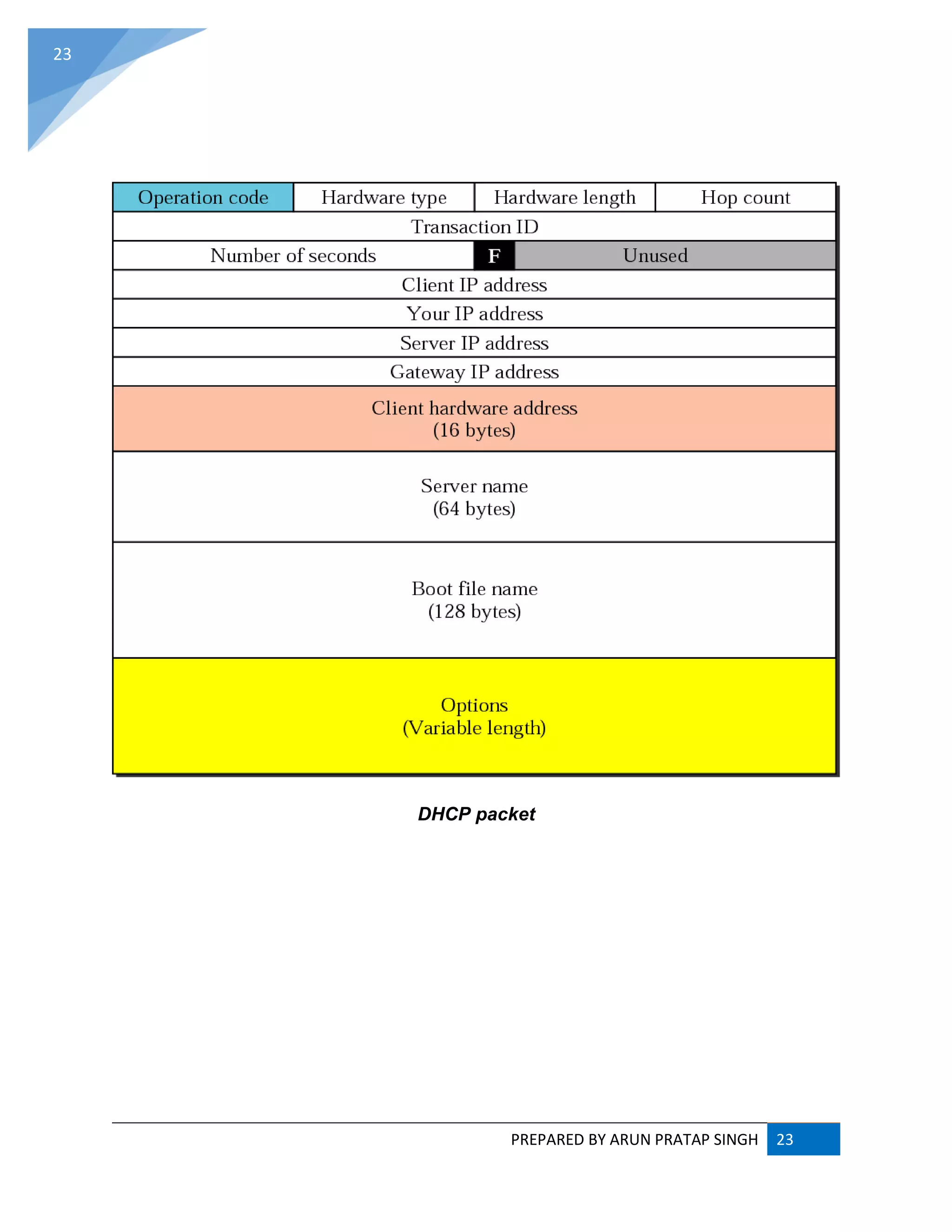 PREPARED BY ARUN PRATAP SINGH 23
23
DHCP packet
 
