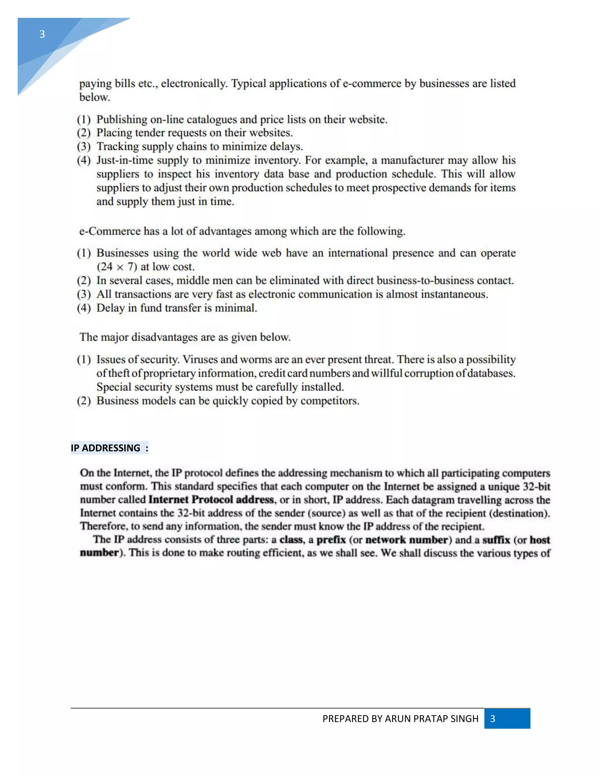 PREPARED BY ARUN PRATAP SINGH 3
3
IP ADDRESSING :
 