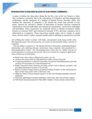PREPARED BY ARUN PRATAP SINGH 1
1
INTRODUCTION TO BUILDING BLOCKS OF ELECTRONIC COMMERCE :
UNIT : I
 