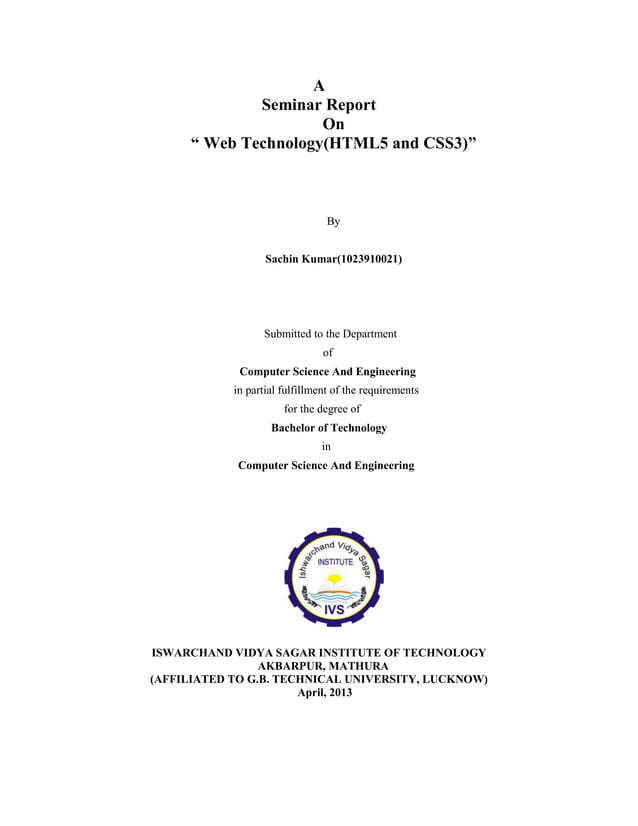 Report file on Web technology(html5 and css3) | PDF