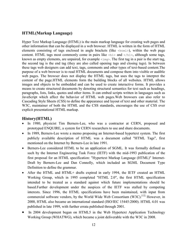 Report file on Web technology(html5 and css3) | PDF