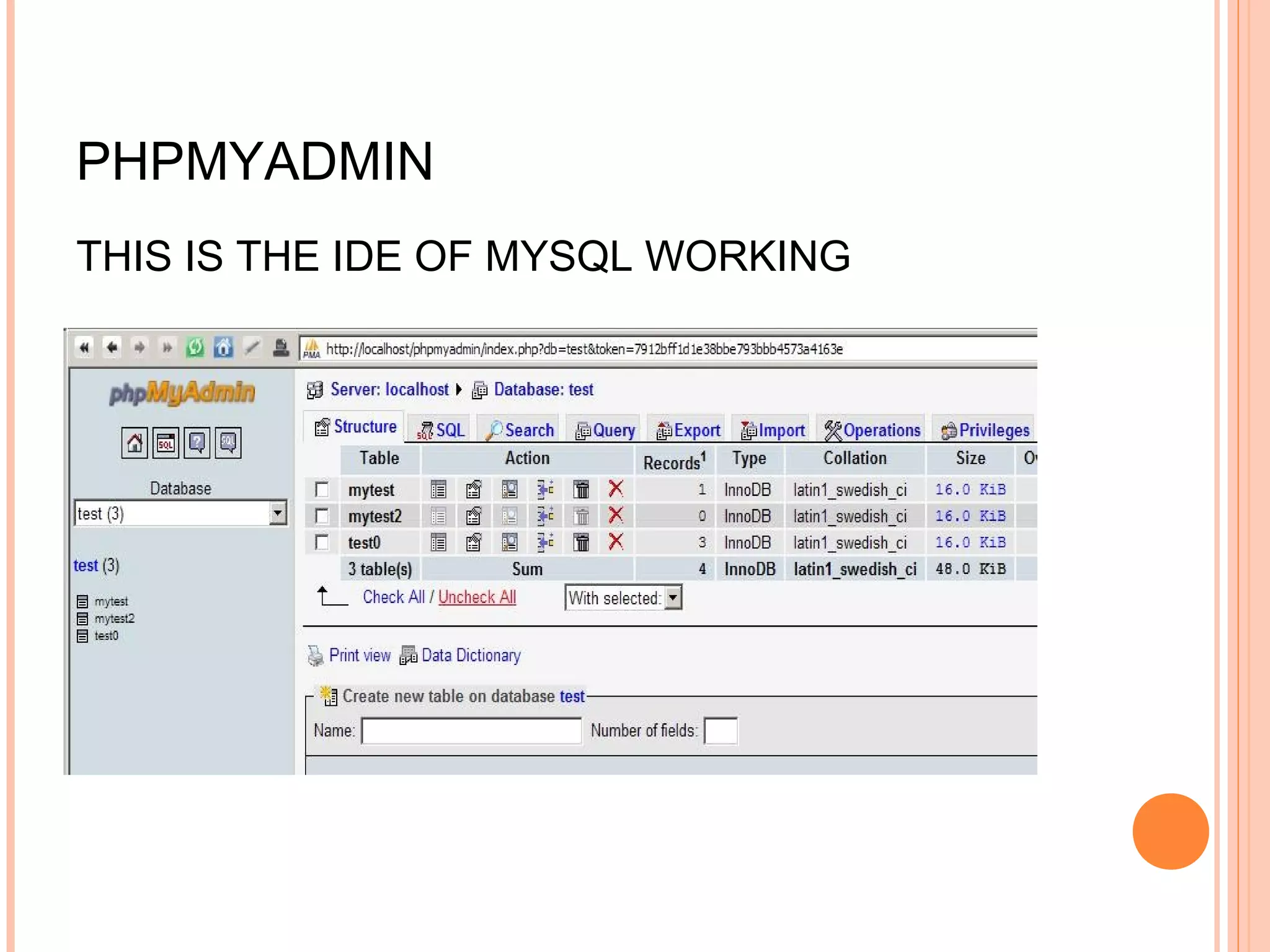 PHPMYADMIN THIS IS THE IDE OF MYSQL WORKING 