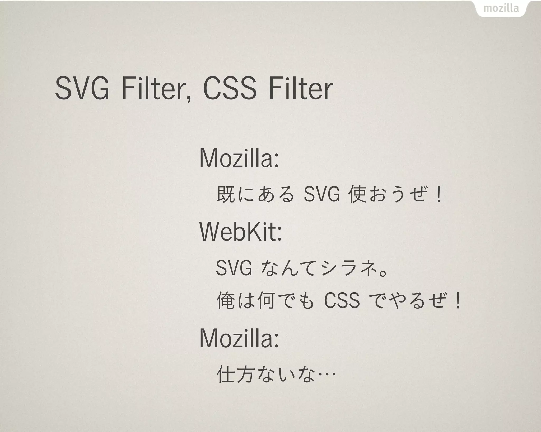 アニメーションの進化

    乱立しすぎ＆連携無し！
     JavaScript Animation
     Canvas 2D, WebGL
     SVG & SMIL
     CSS Transisions, Animations
    Web Animations へ
 