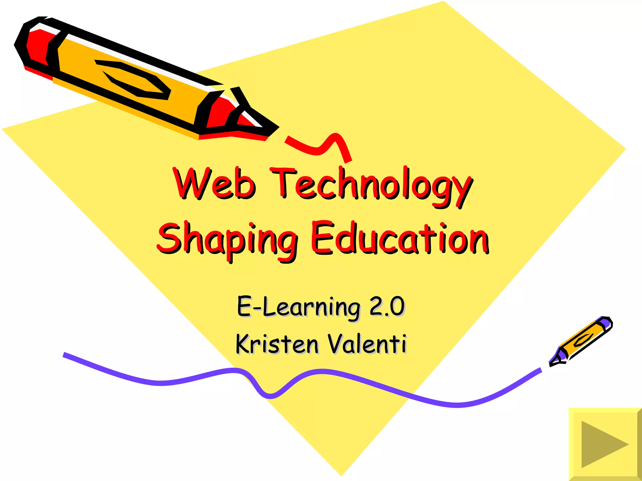 Web Technology Shaping Education E-Learning 2.0 Kristen Valenti 