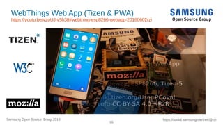 36
https://social.samsunginter.net/@rzrSamsung Open Source Group 2018
WebThings Web App (Tizen & PWA)
https://youtu.be/vzoUJ-v5h38#webthing-esp8266-webapp-20180602rzr
https://youtu.be/vzoUJ-v5h
38#webthing-esp8266-webapp
-20180602rzr
 