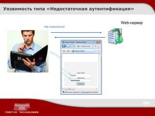 Уязвимость типа «Недостаточная аутентификация» Web- сервер http://web/secure/ 