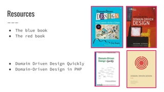 Resources
● The blue book
● The red book
● Domain Driven Design Quickly
● Domain-Driven Design in PHP
 