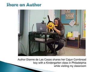 Author Dianne de Las Casas shares her Cajun Cornbread
            boy with a Kindergarten class in Philadelphia
                             while visiting my classroom
 