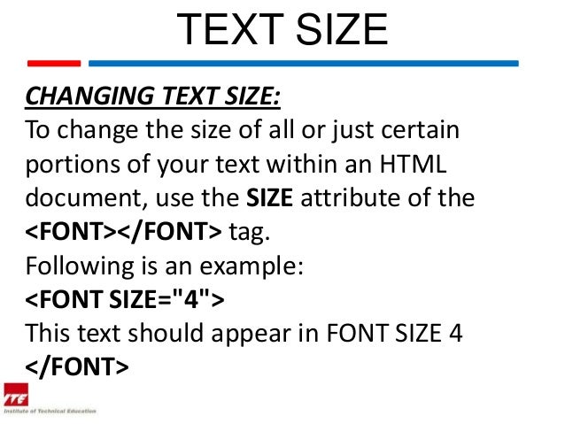web topic 3 html format tags font size tags