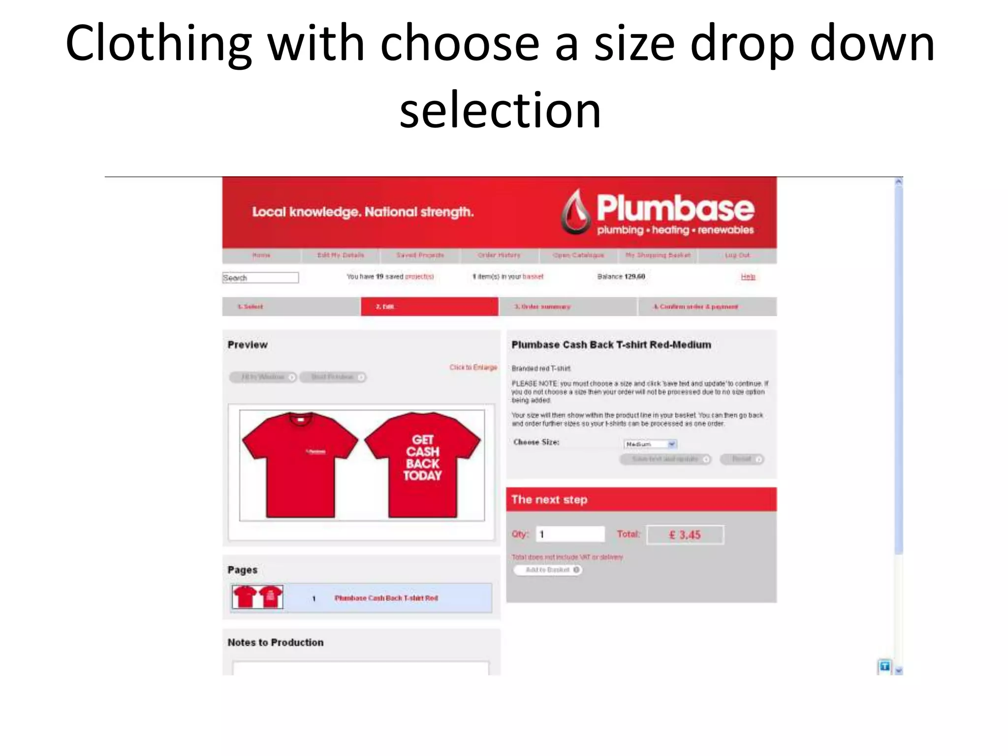 Clothing with choose a size drop down
selection
 