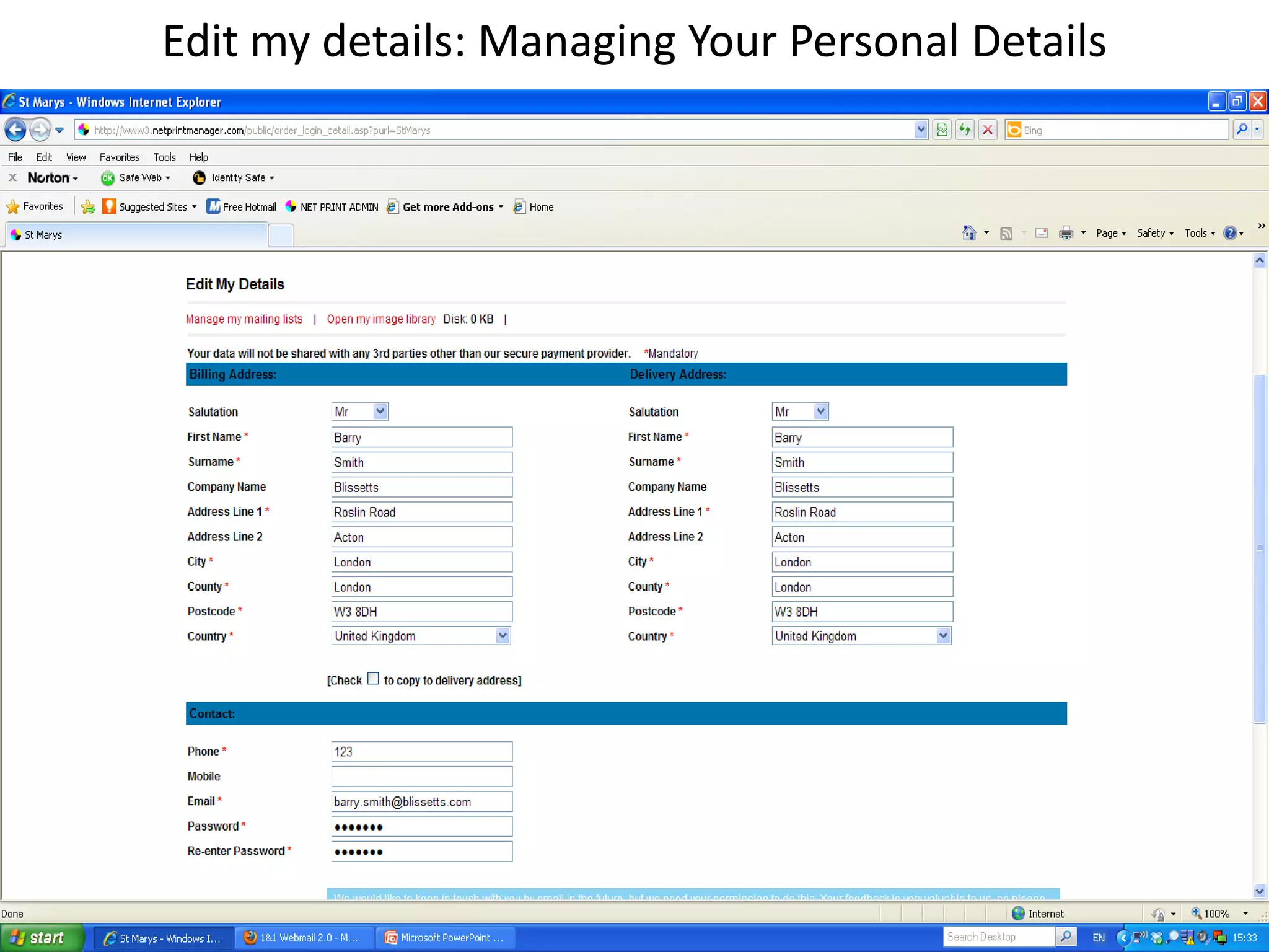 Edit my details: Managing Your Personal Details
 