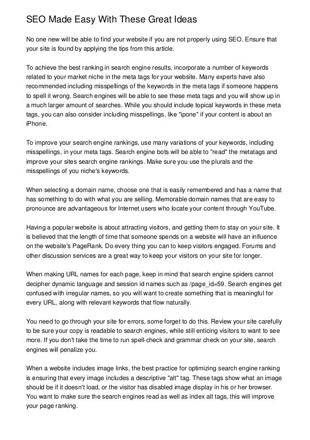 Seo Made Easy With These Great Ideas