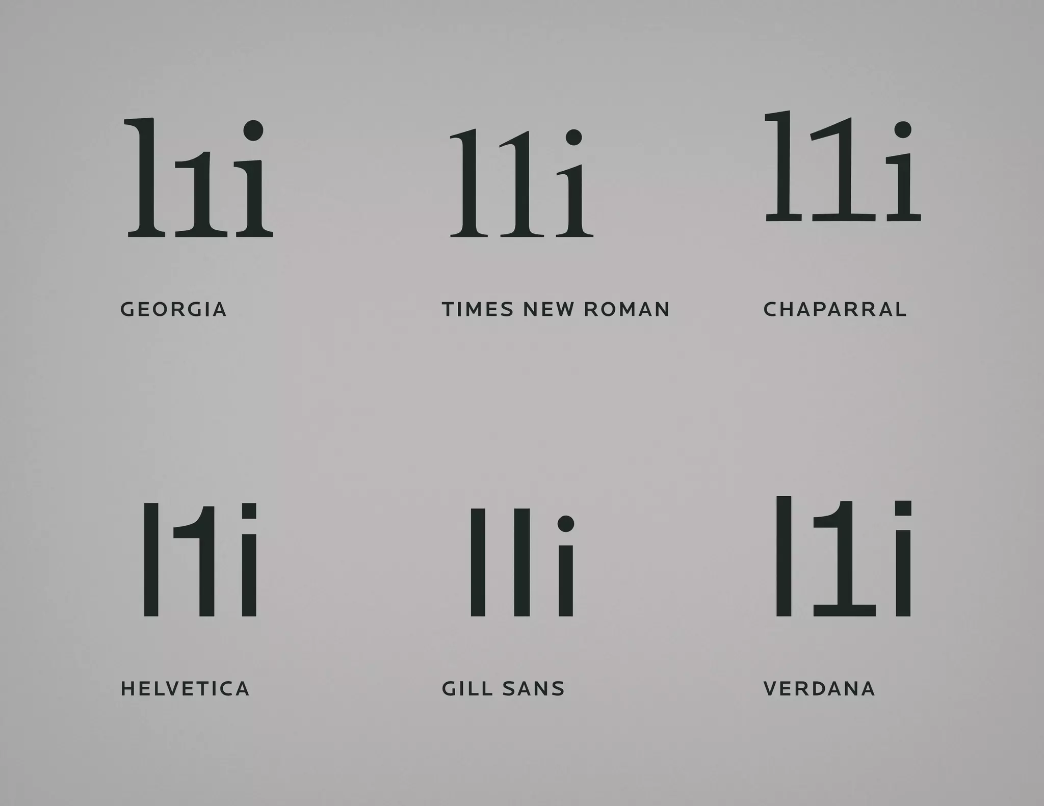 l1i           l1i                l1i
GEorGia       timES nE w roman   chaparr aL




 l1i           l1i               l1i
hELvE tic a   GiLL SanS          vErdana
 