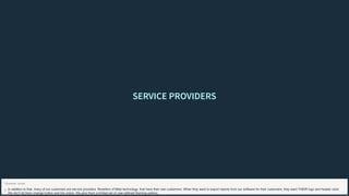 SERVICE PROVIDERSSERVICE PROVIDERS
In addition to that, many of our customers are service providers. Resellers of Mitel technology, that have their own customers. When they want to export reports from our software for their customers, they want THEIR logo and header color.
We don't let them change button and link colors. We give them a limited set of user-defined theming options.
Speaker notes
 